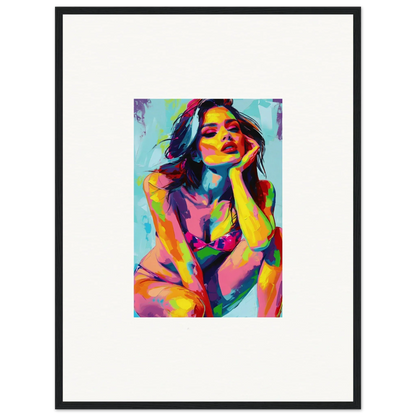 Colorful abstract portrait painting of a woman for stylish room decor and framed wall art