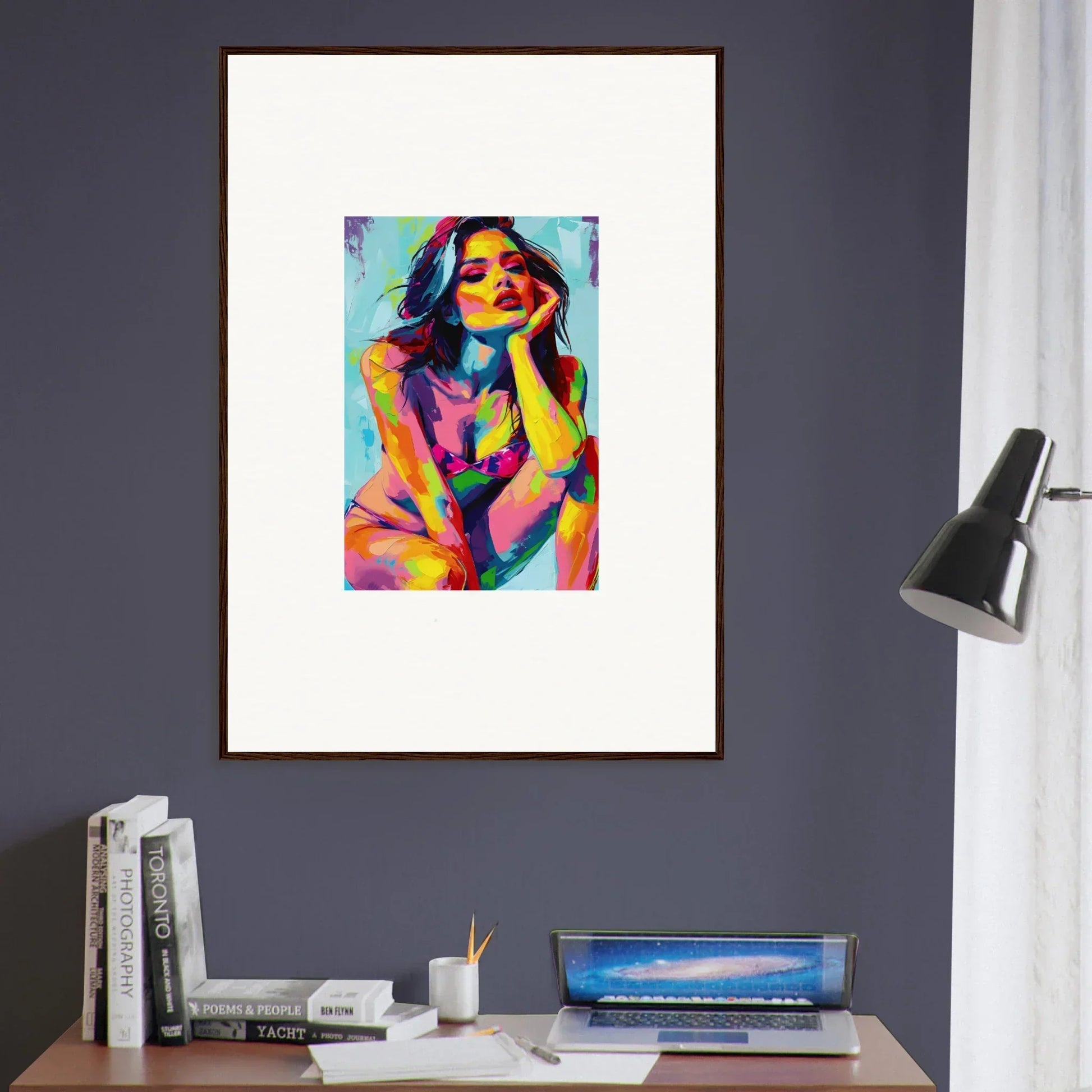 Colorful abstract portrait painting of a woman for vibrant room decor, Ecliptic Yearning