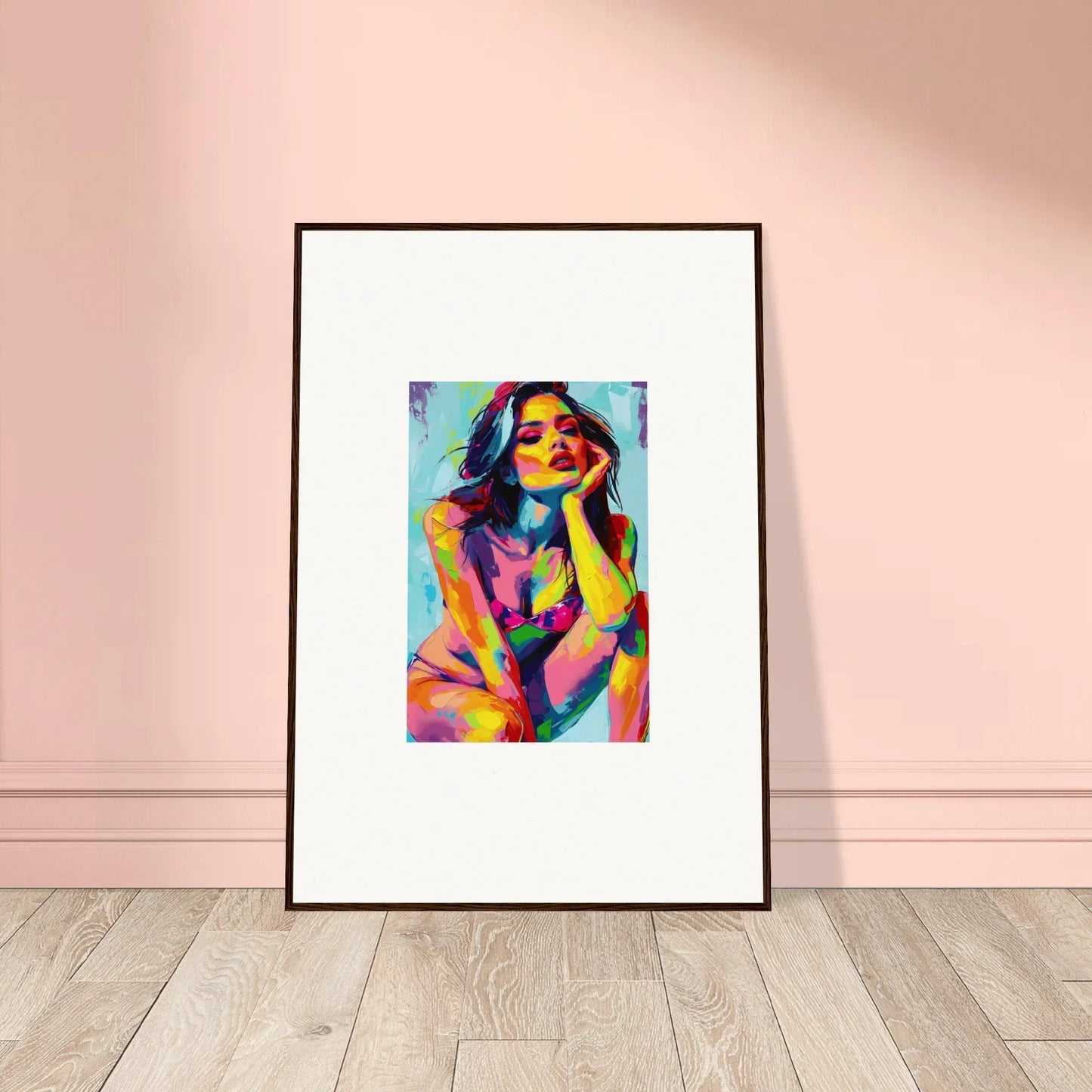 Framed wall art featuring vibrant abstract portrait, perfect for room decor and ecliptic yearning