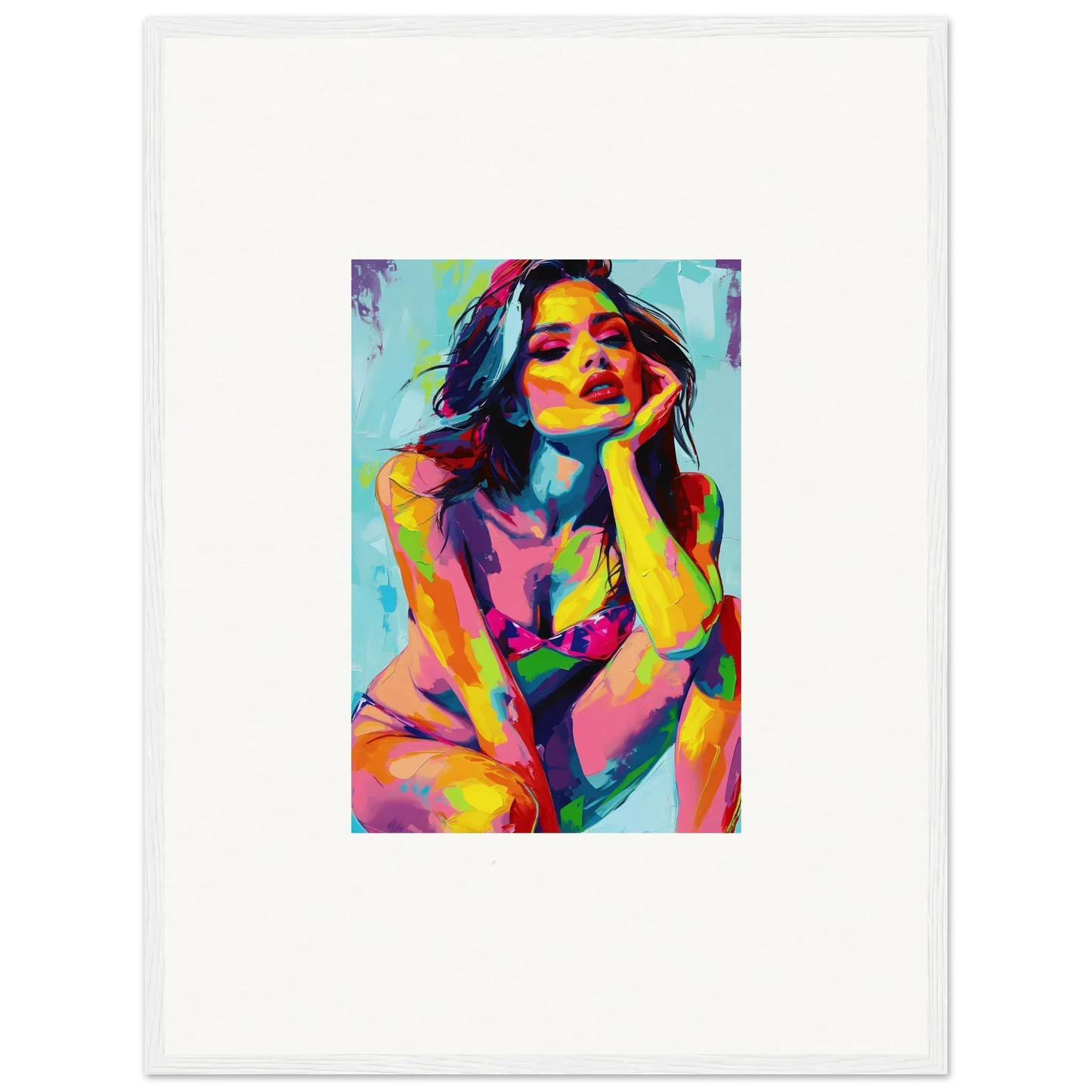 Colorful abstract portrait painting of a woman, perfect for ecliptic yearning room decor