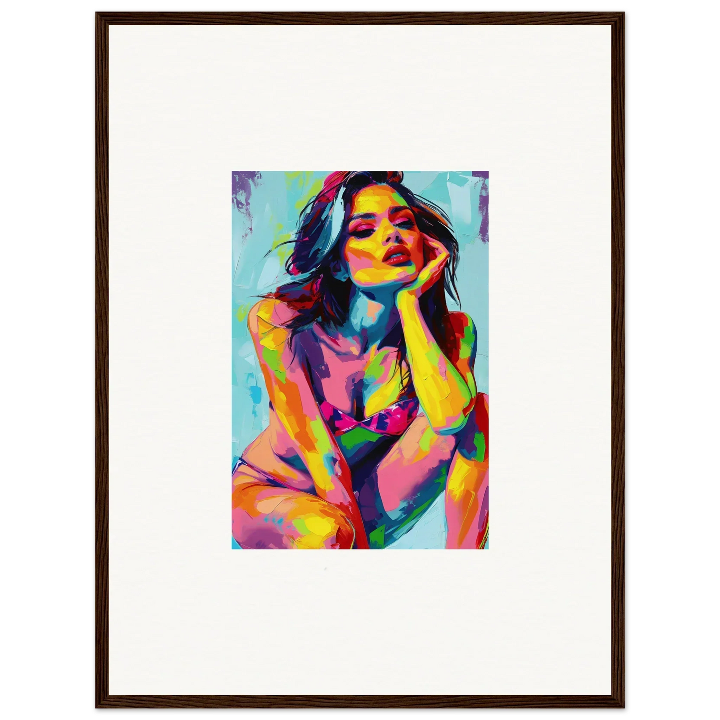 Colorful abstract painting of a woman for vibrant room decor and framed wall art