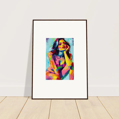 Framed wall art of a colorful abstract portrait titled Ecliptic Yearning for room decor