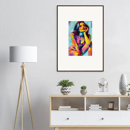 Colorful abstract portrait painting for vibrant room decor, Ecliptic Yearning framed art