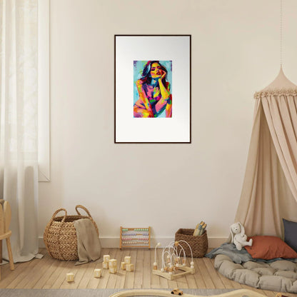 Framed wall art featuring a colorful abstract portrait, a perfect ecliptic yearning room decor