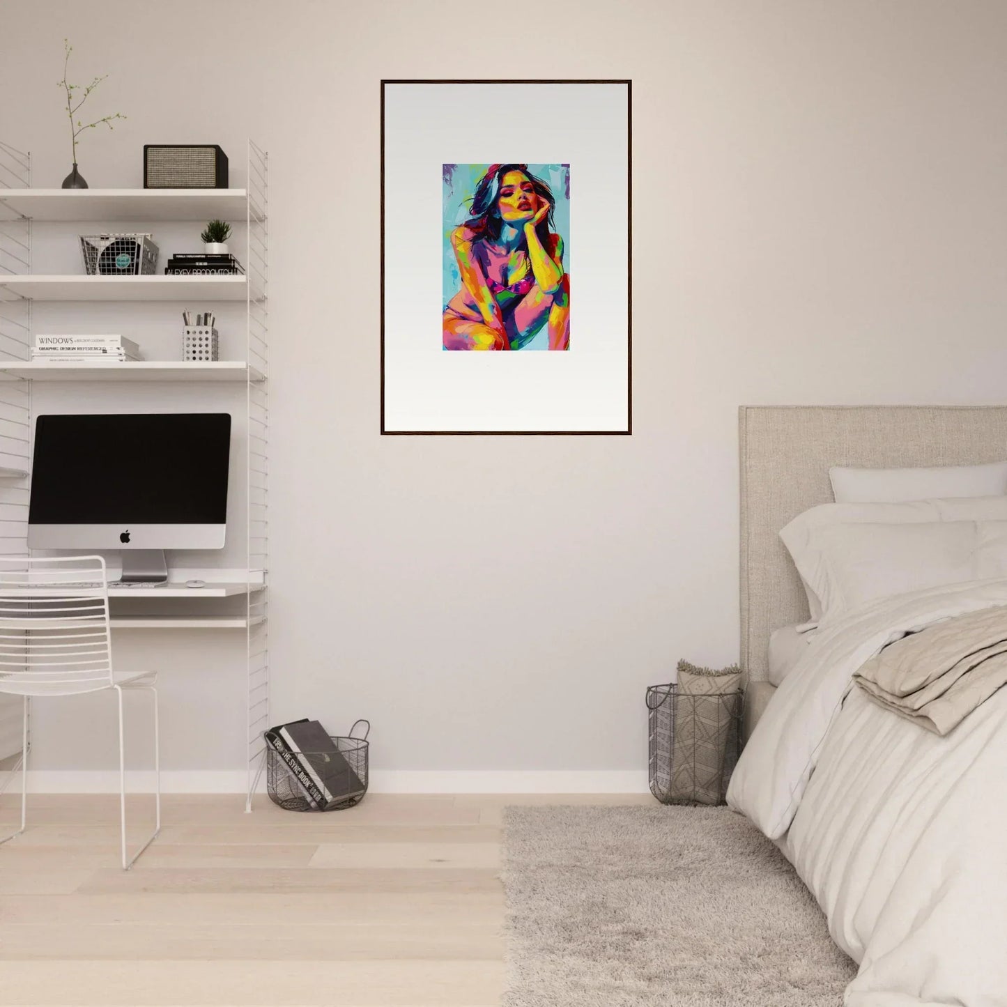 Colorful abstract portrait painting in a frame, perfect for room decor and ecliptic yearning