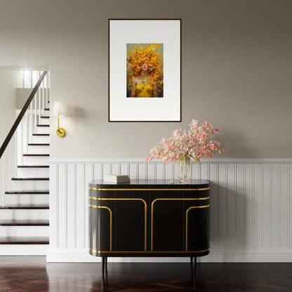 Elegant black sideboard with gold trim enhancing Mindscape Symphony room decor