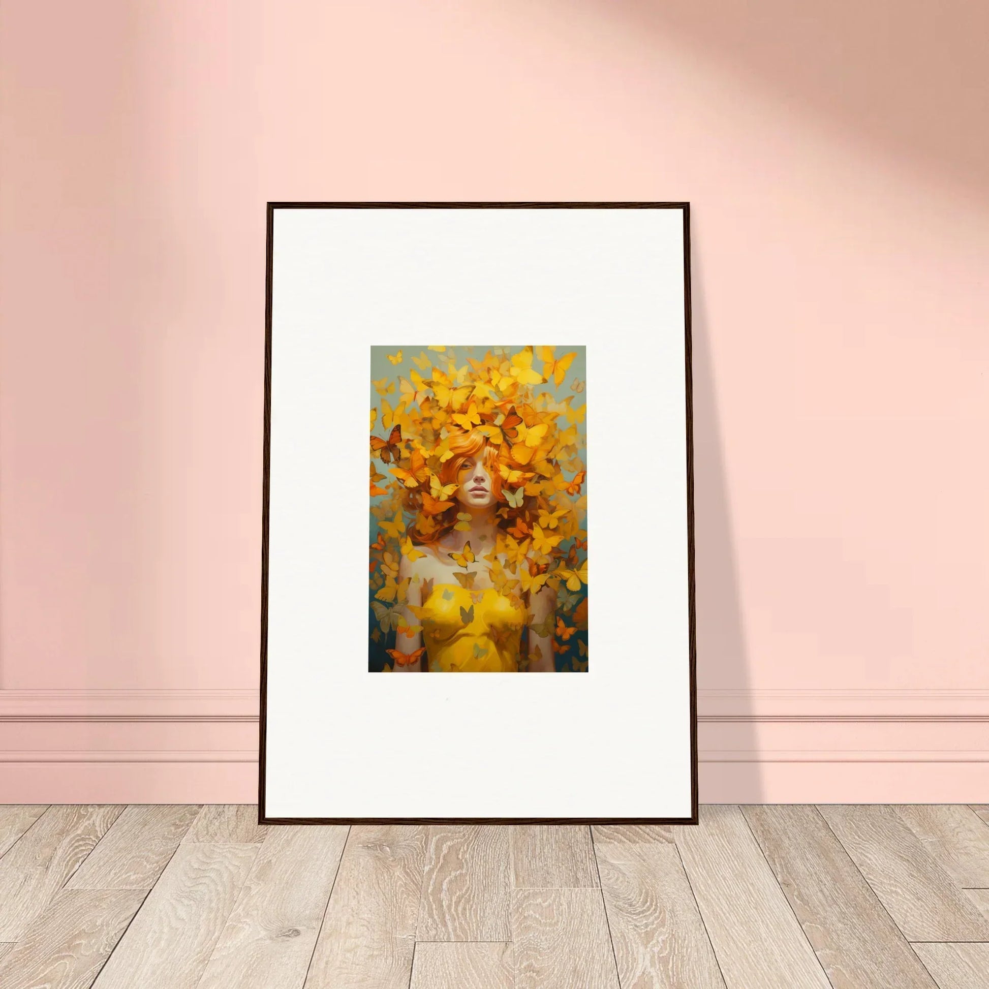 Framed wall art of a figure in swirling yellow and orange for a vibrant mindscape symphony