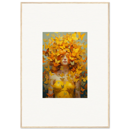 Surrealist painting of a figure with yellow butterflies for mindscape symphony wall art