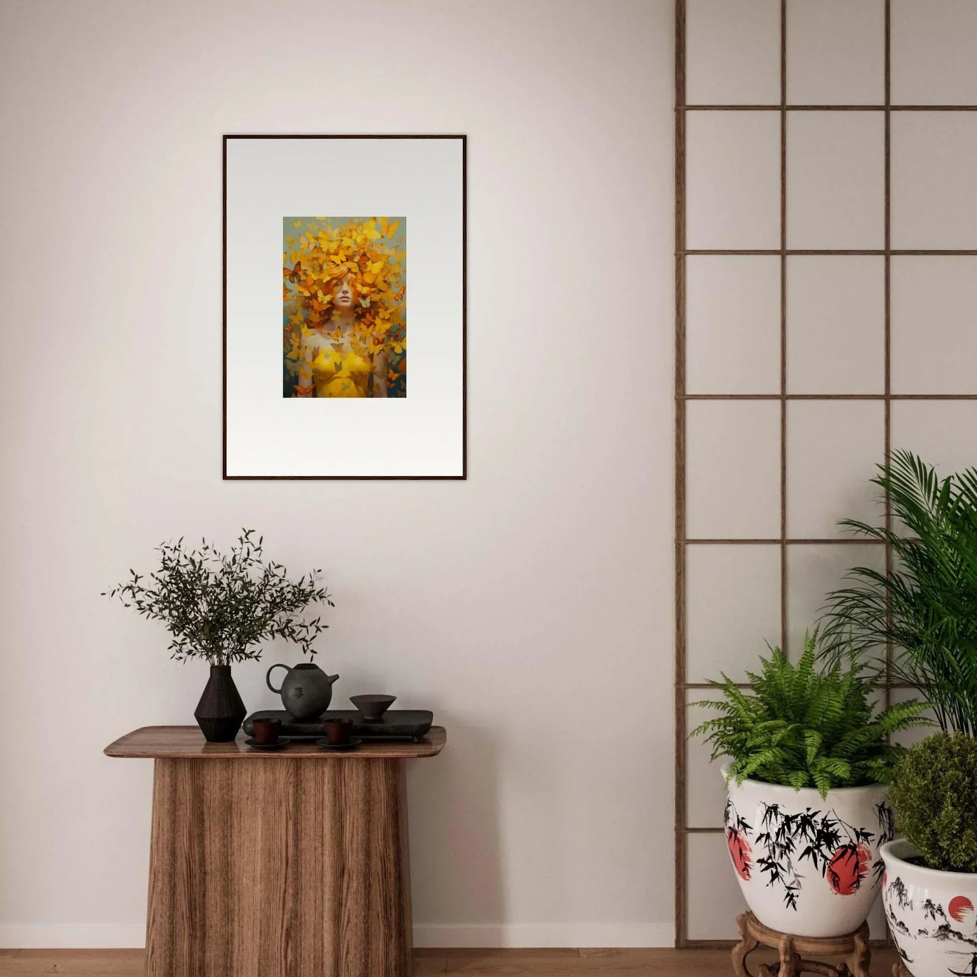 Framed wall art of yellow and orange flowers from Mindscape Symphony for elegant room decor