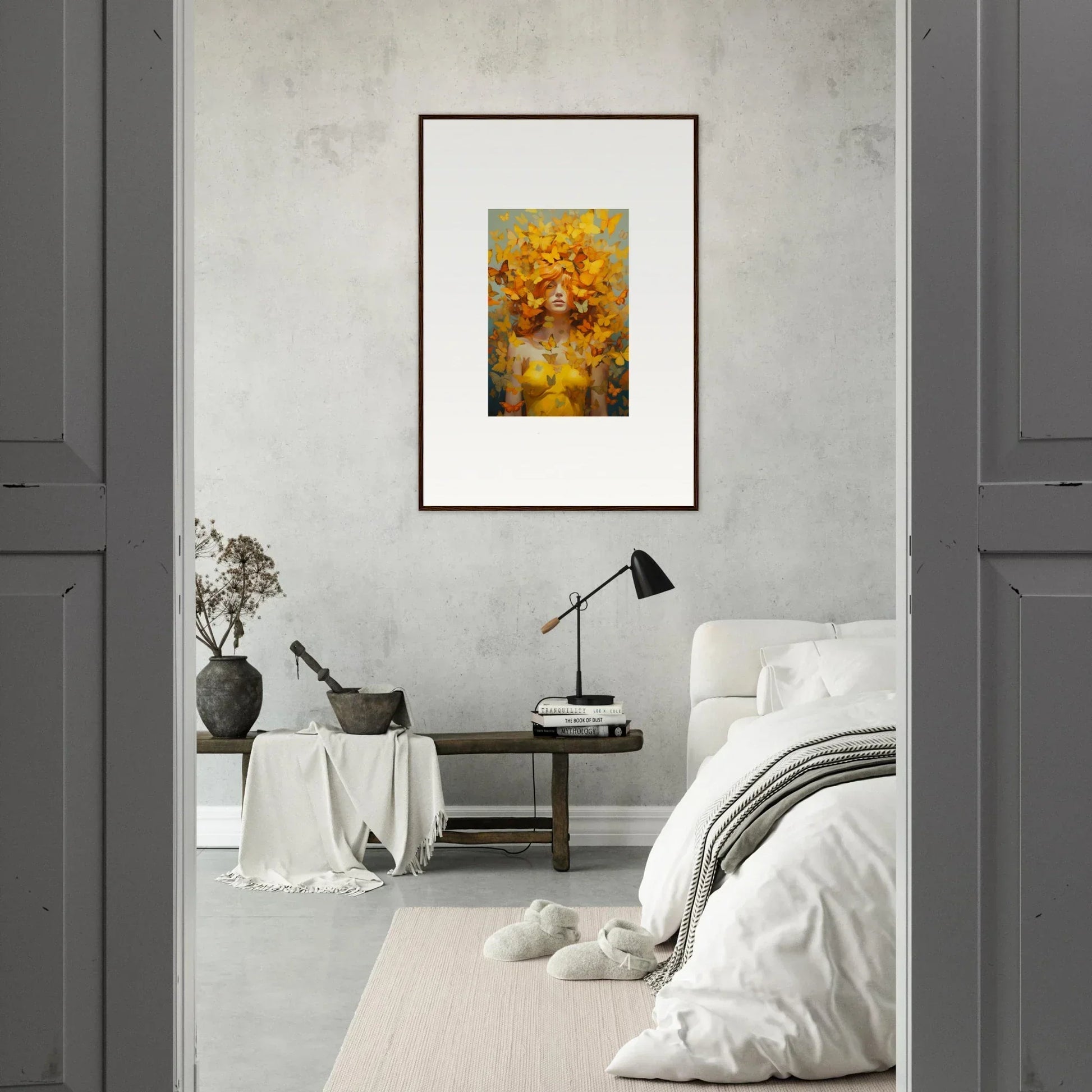 Framed wall art of yellow and orange flowers for stylish room decor and Mindscape Symphony