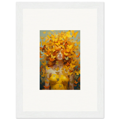 Painting of a figure with yellow butterflies for Butterfly Mindscape Symphony framed wall art