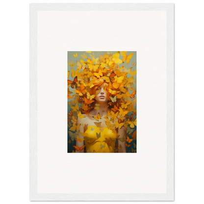 Painting of a figure with yellow butterflies for Butterfly Mindscape Symphony room decor