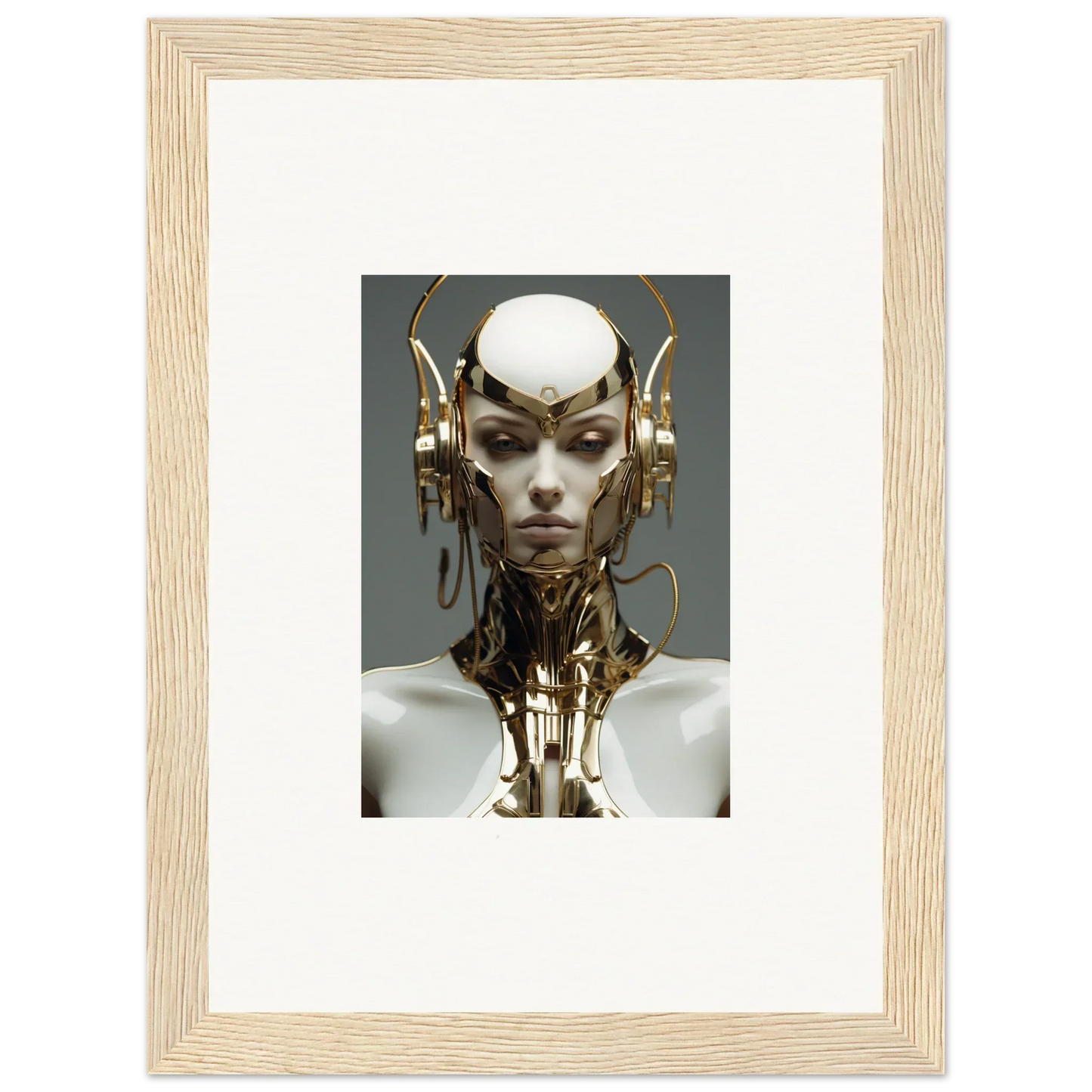 Futuristic humanoid cyborg with metallic parts perfect for a Celestial Cog Machine canvas print