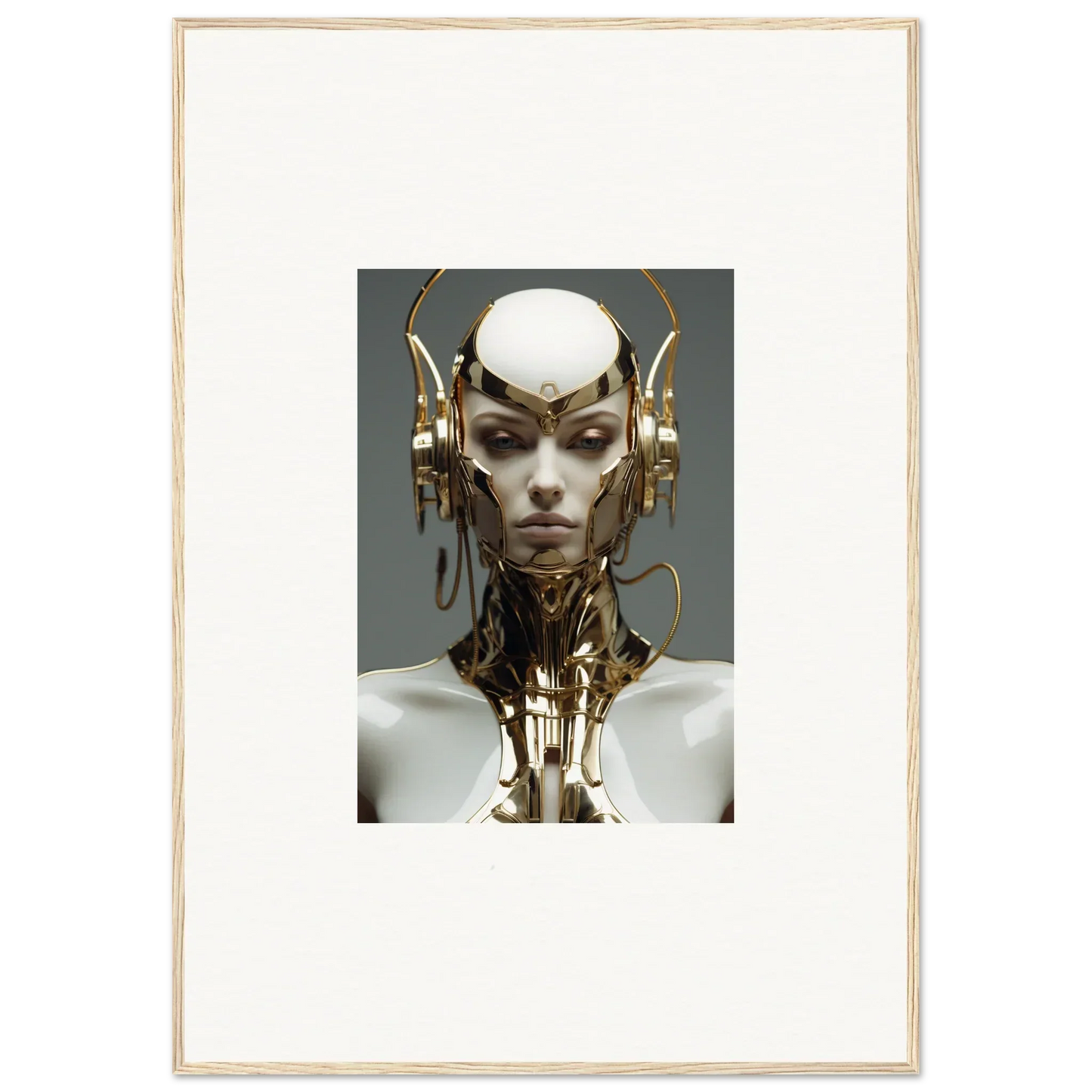 Futuristic humanoid cyborg with gold parts for a cool canvas print decor