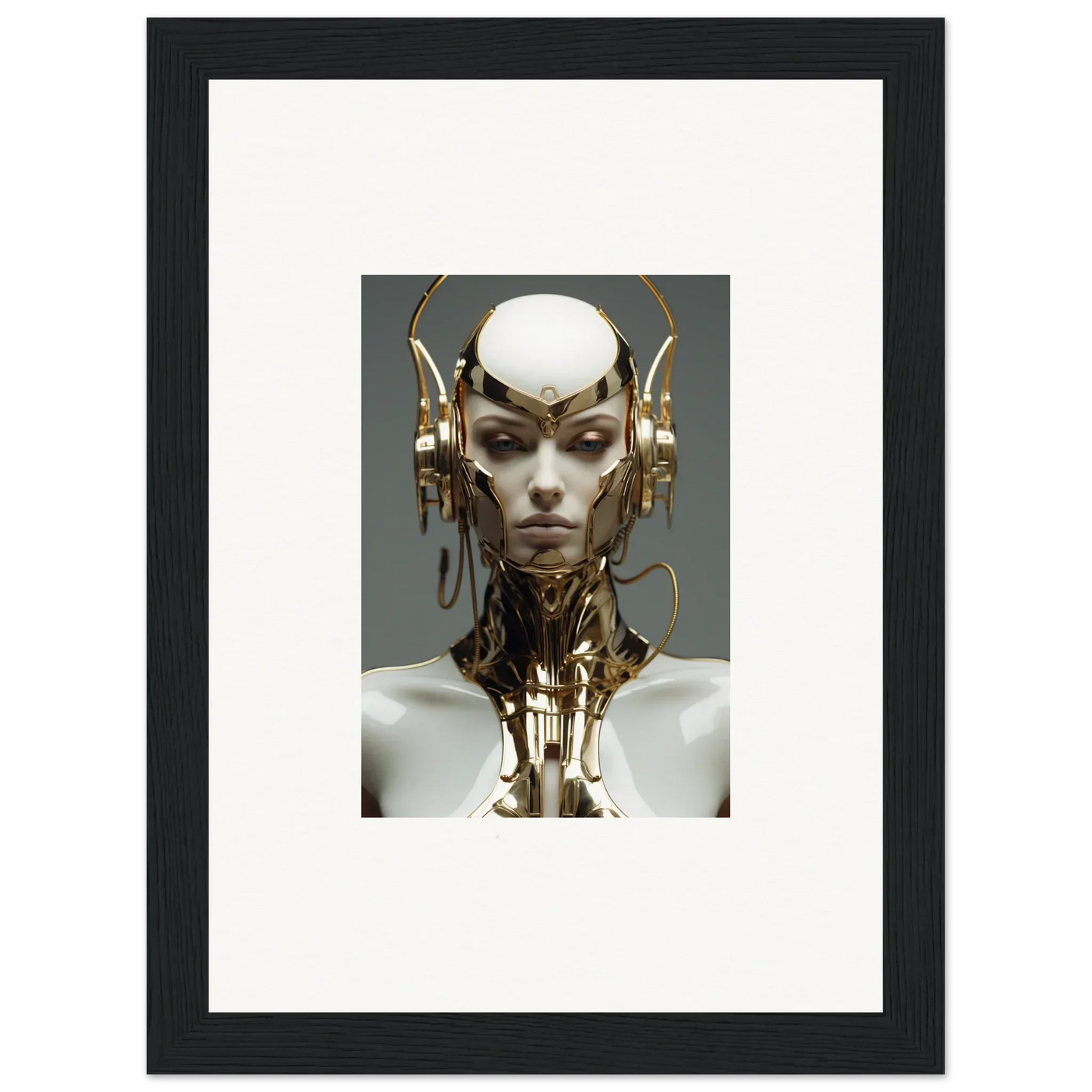 Futuristic humanoid robot with gold parts, perfect for a Cog Machine room decoration canvas print