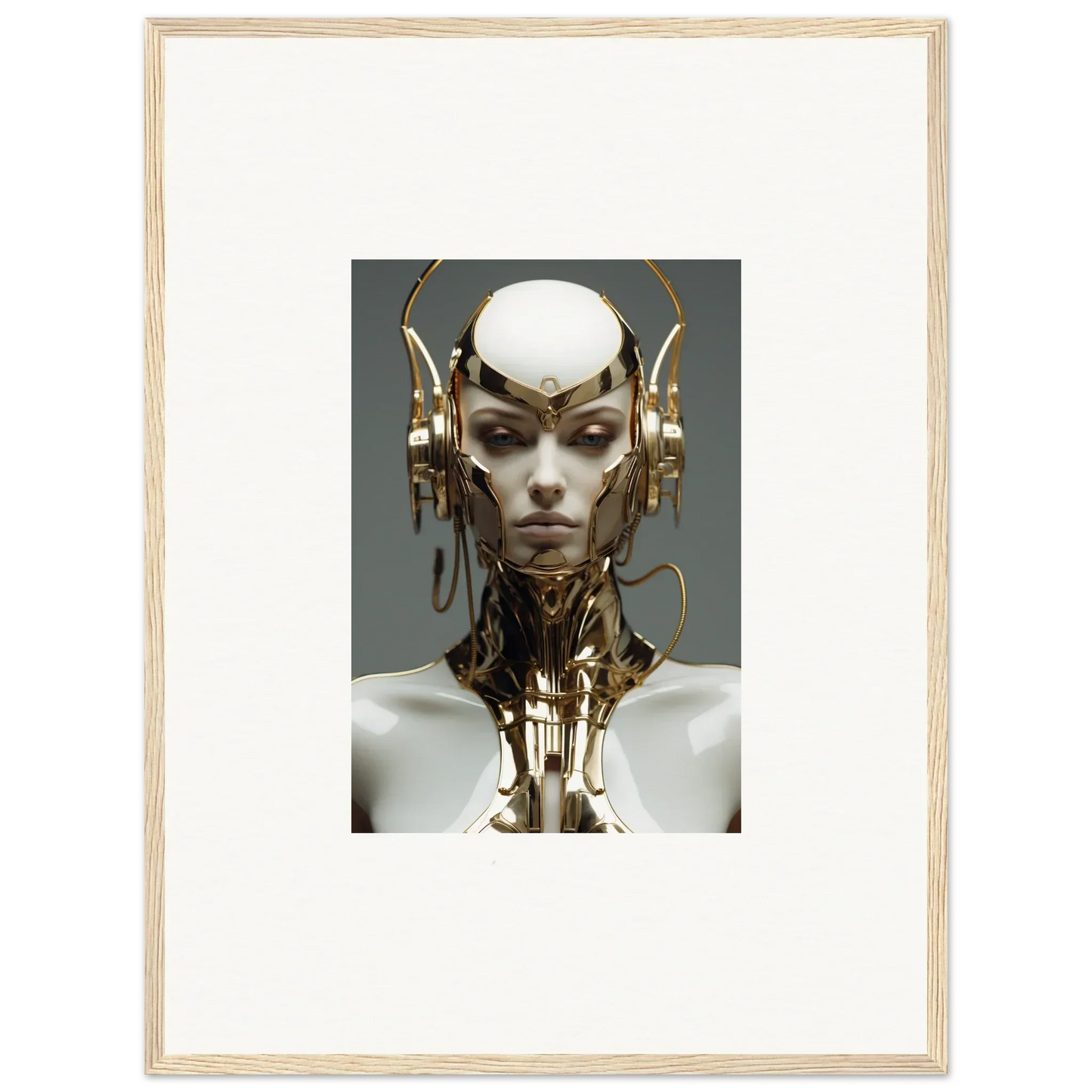 Futuristic cyborg with gold parts, perfect for a Celestial Cog Machine canvas print