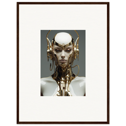 Futuristic humanoid bust with gold accents for an eye-catching cog machine canvas print