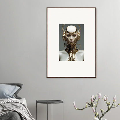 Surreal canvas print of humanoid figure with gold elements for cool room decoration