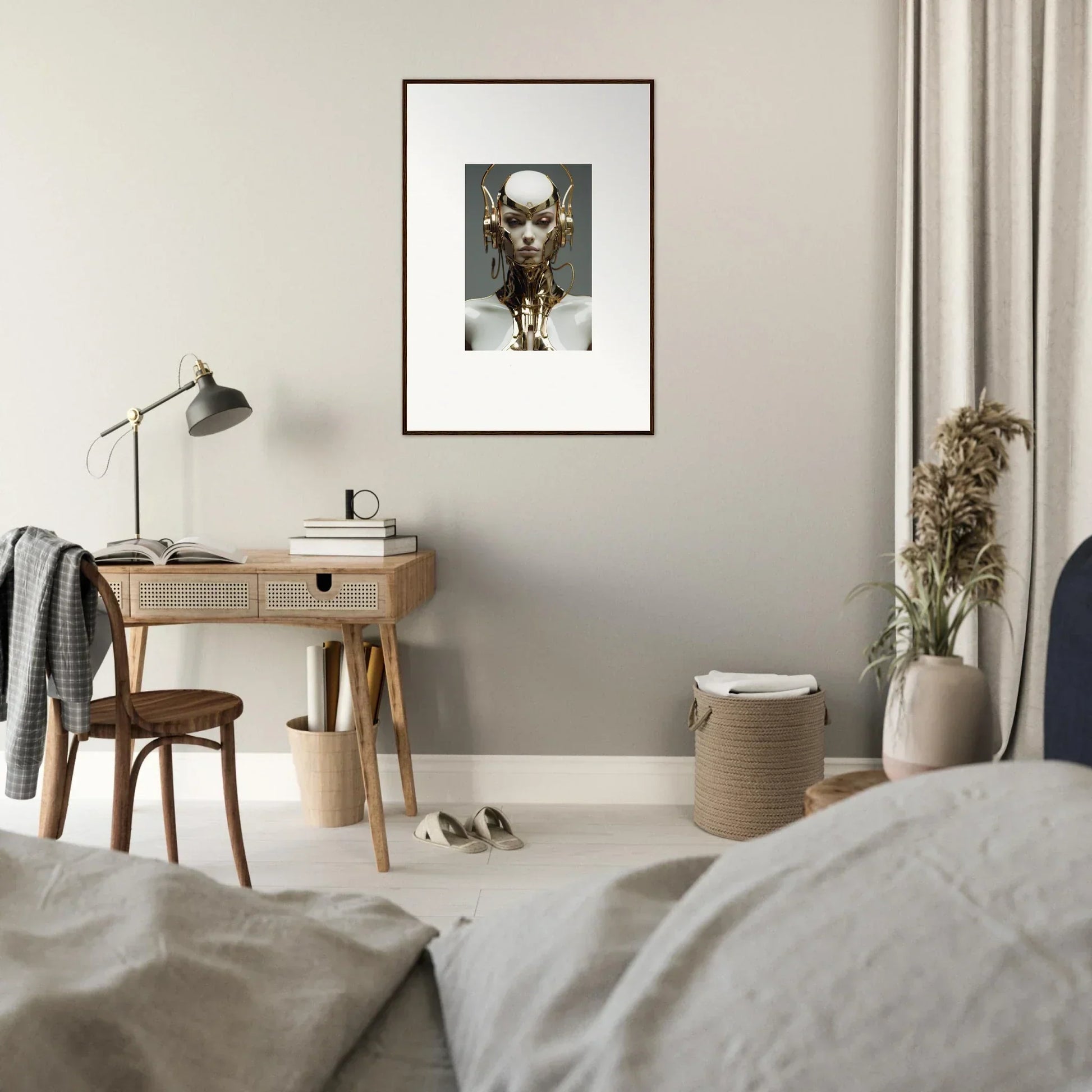 Framed bison head artwork on gray background perfect for cog machine room decoration