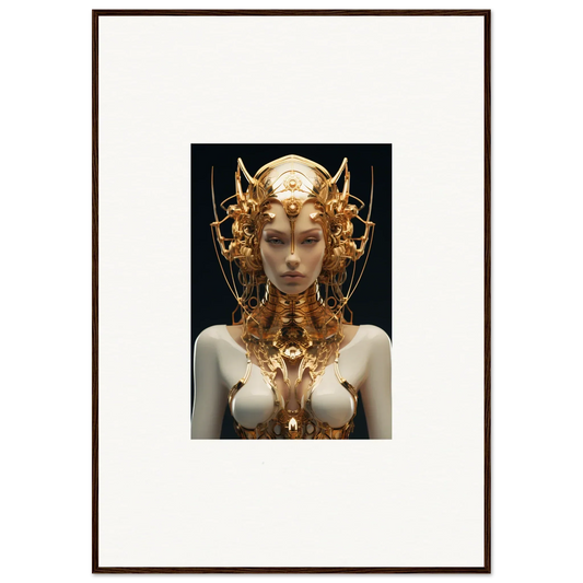 Ornate golden headdress and bodice on a pale-skinned Mechanical Goddess canvas print