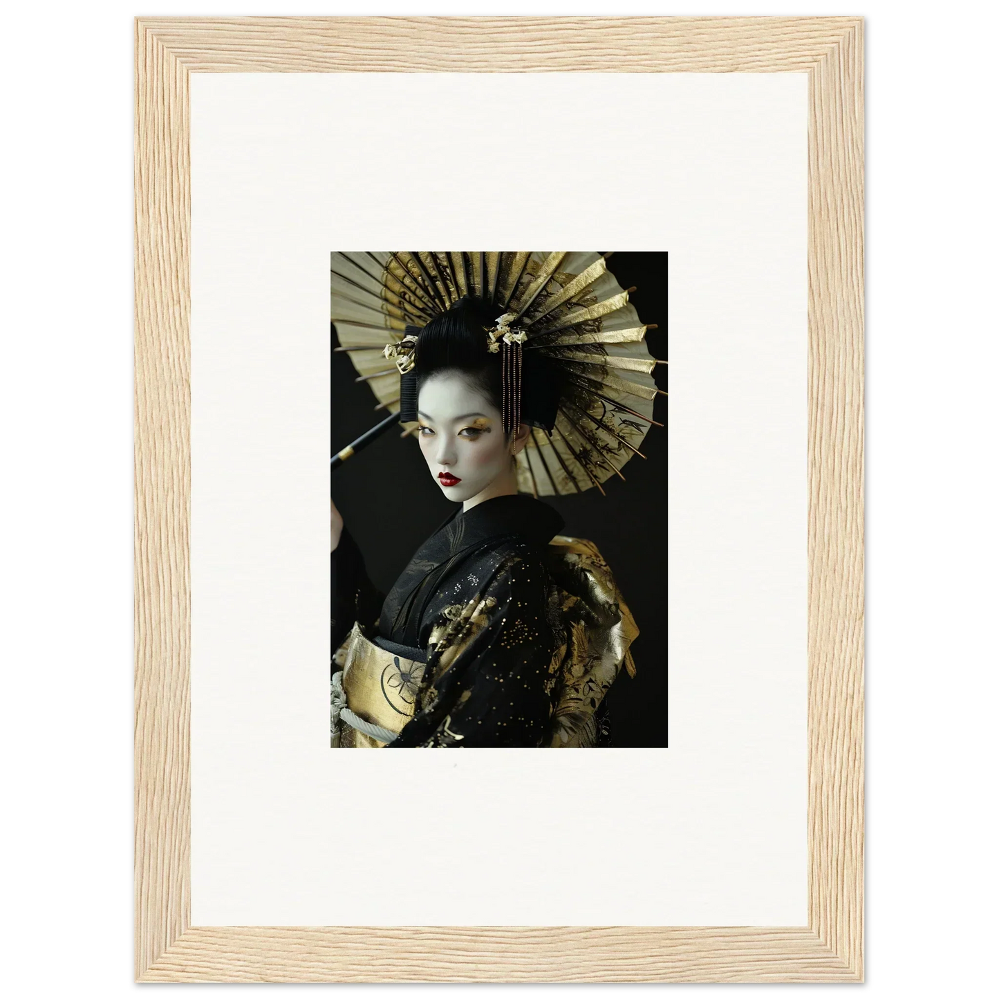 Framed canvas print of a woman in geisha attire for stylish room decoration