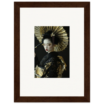 Framed portrait of a woman in geisha attire for velvet chorale room decoration