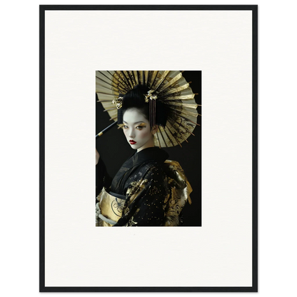 Woman in traditional Japanese geisha attire with fan, perfect for room decoration velvet chorale