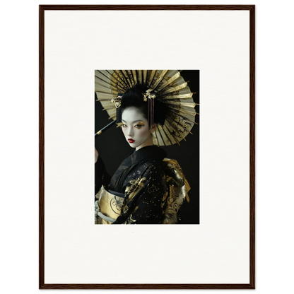 Portrait of a woman in geisha attire with fan for velvet chorale canvas print room decoration