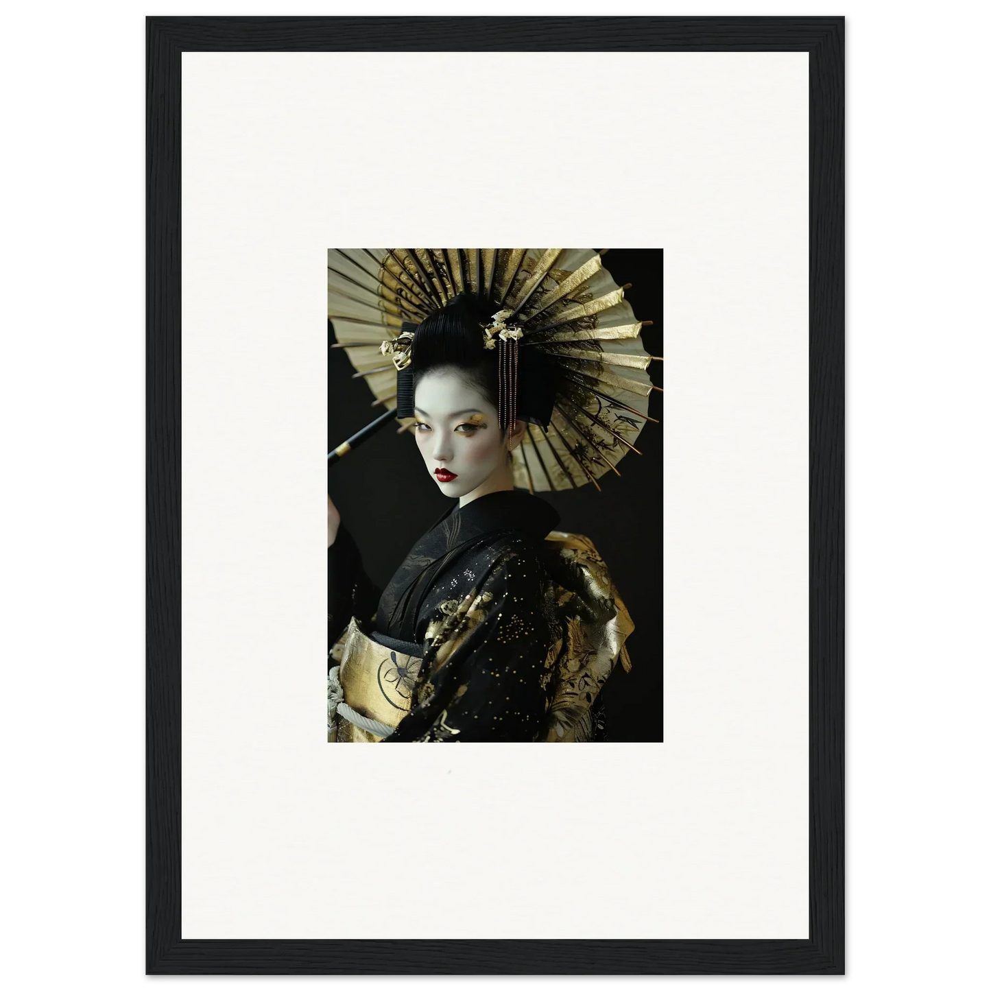 Portrait of a woman in geisha attire with fan for velvet chorale canvas print decor