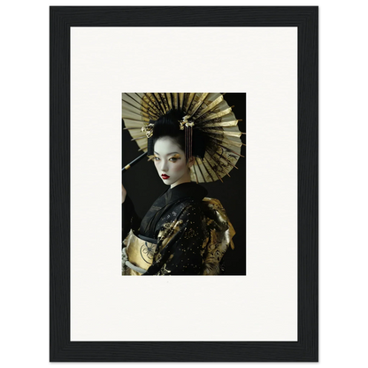 Framed canvas print of a woman in geisha attire, perfect for velvet chorale room decoration