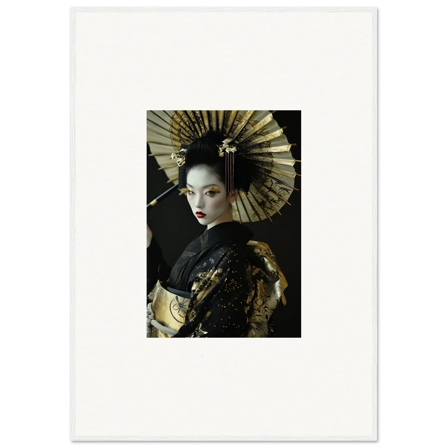 Portrait of a woman in traditional geisha attire for room decoration and Velvet Chorale canvas print