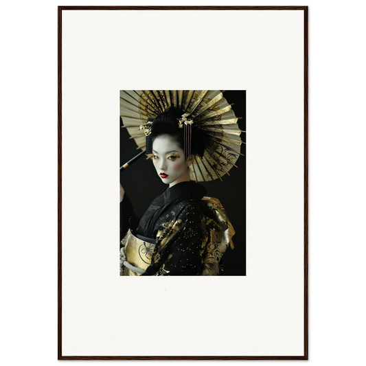 Portrait of a woman in traditional geisha attire with a fan for Velvet Chorale canvas print