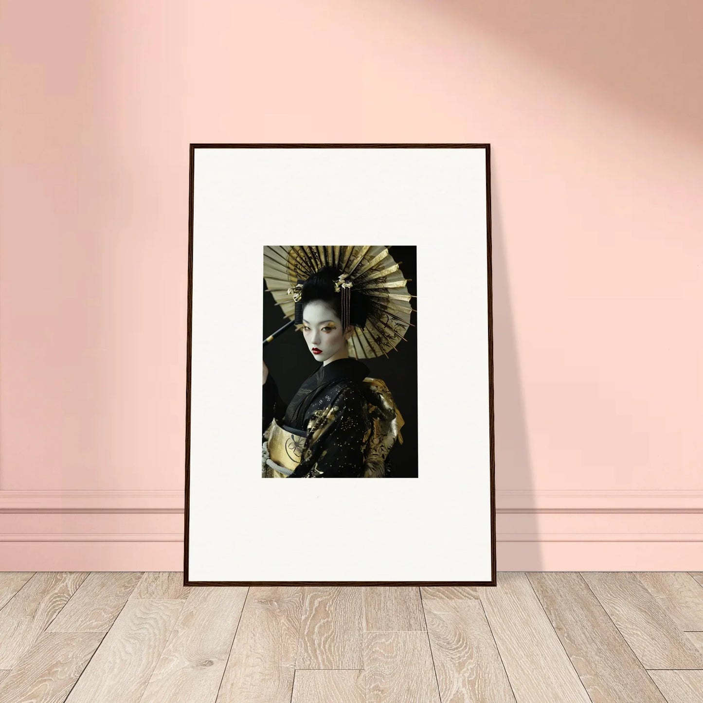 Framed canvas print of a woman in geisha attire for velvet chorale room decoration