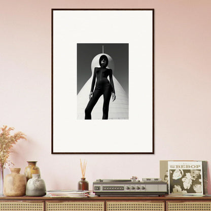 Framed black and white wall art of a silhouetted figure doorway for room decor