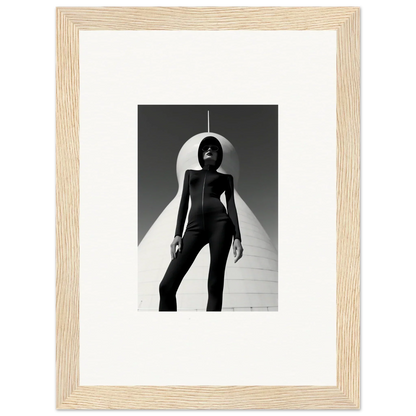 Black and white silhouetted figure in light wood frame for room decor, Apparition Elite