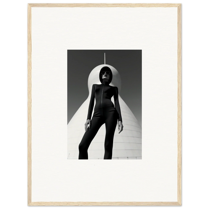 Silhouetted figure in dramatic pose with circular light for Celestial Apparition Elite wall art