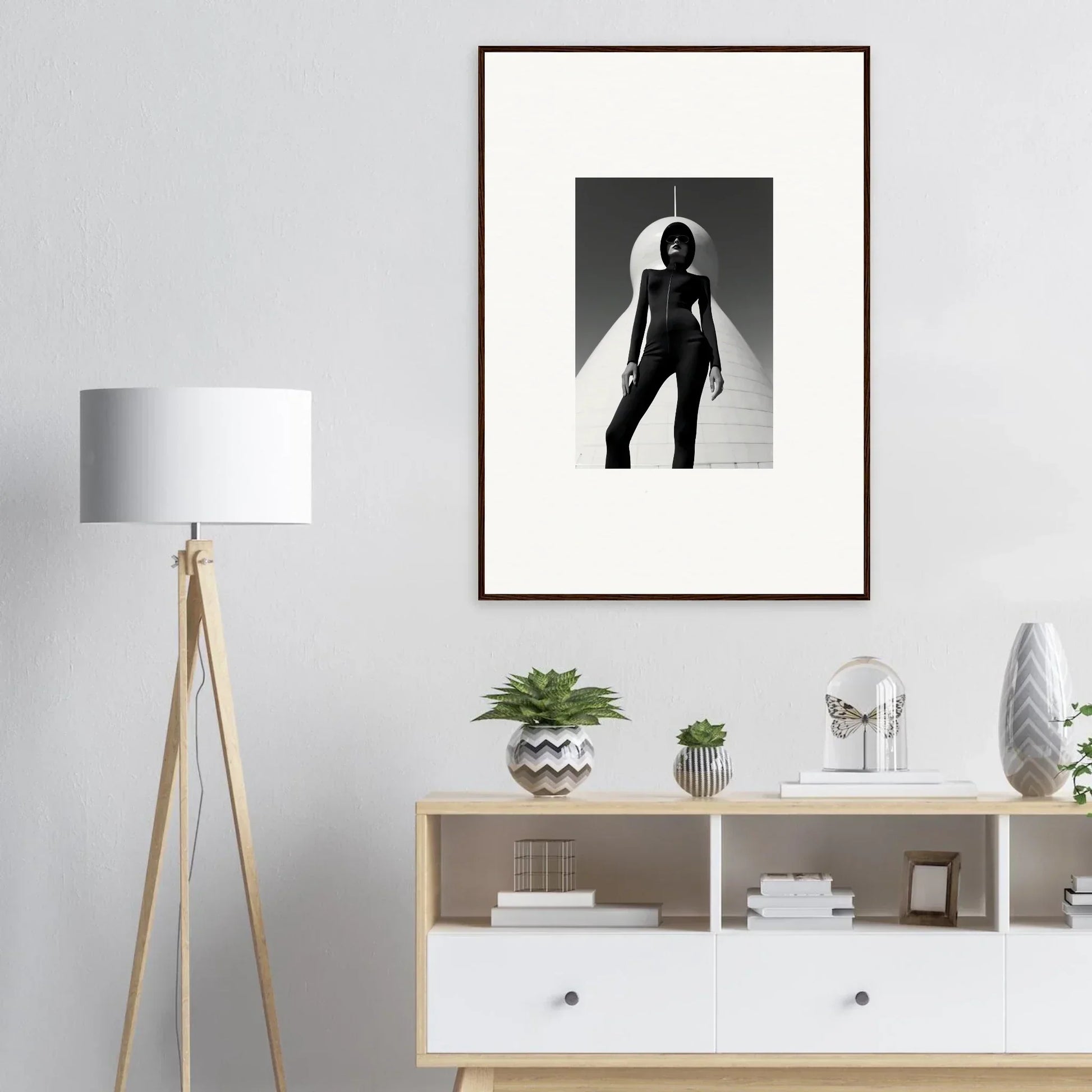 Framed black and white wall art of a dynamic silhouetted figure for Room Decor