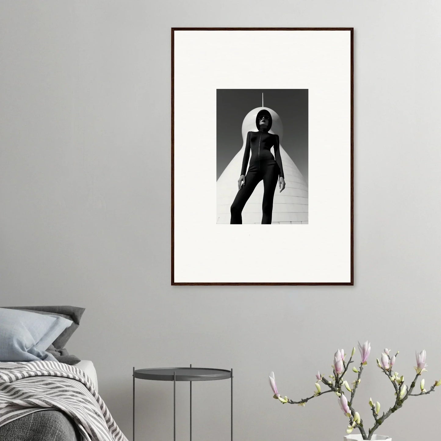 Framed black and white photograph of a silhouetted figure for Room Decor and Apparition Elite