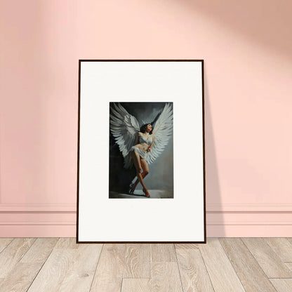 Framed wall art of a figure with white wings, perfect for unique room decoration