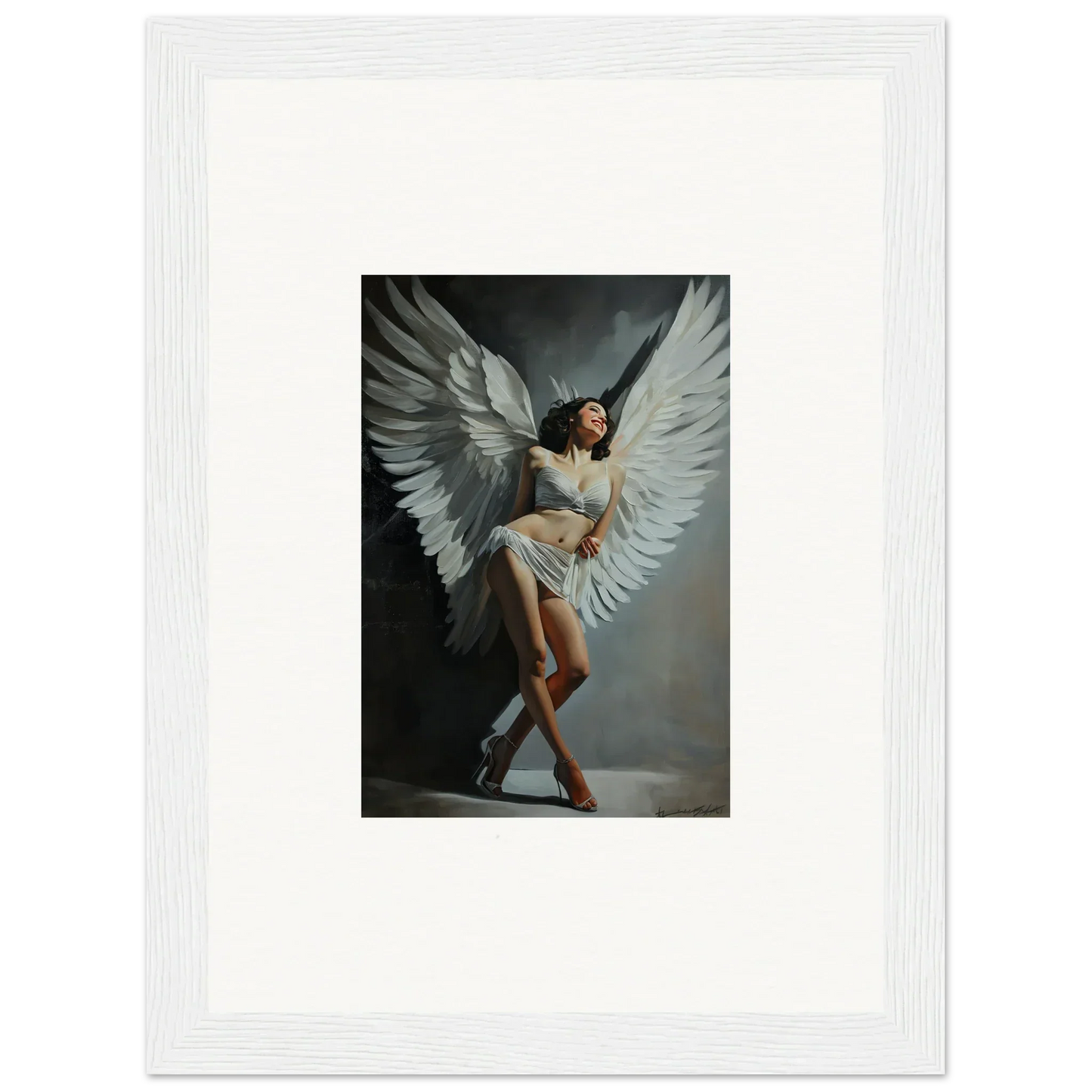 Dynamic Angelic Figure with White Wings - Stunning Canvas Print for Room Decoration