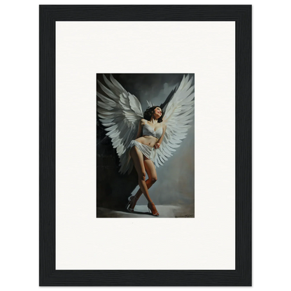 Framed wall art of a woman with white wings for stunning room decoration