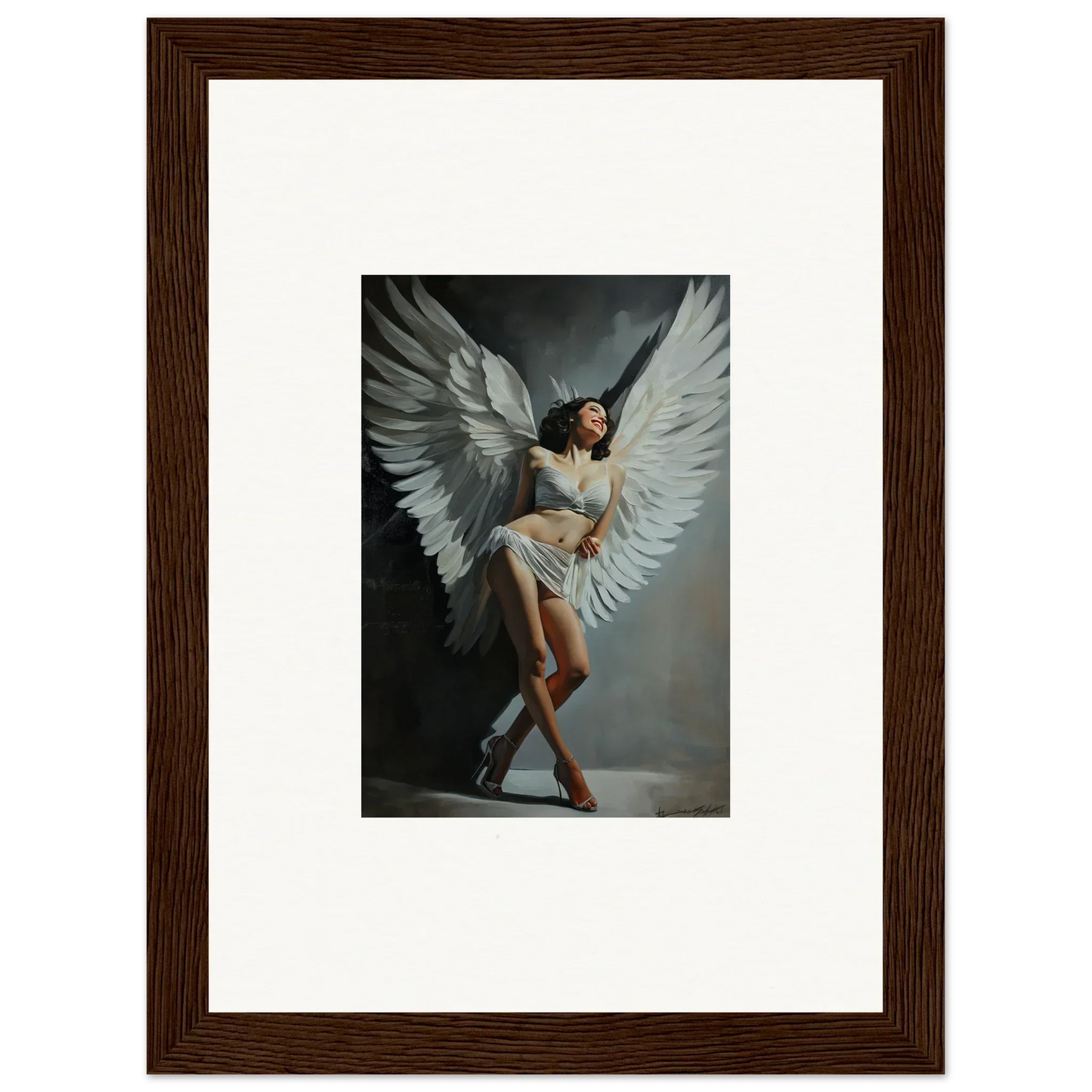 Angelic canvas print with white wings, perfect for unique room decoration wall art