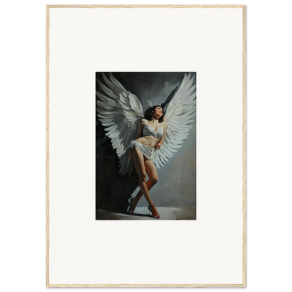 Angelic figure with large white wings, perfect for room decoration as canvas print wall art