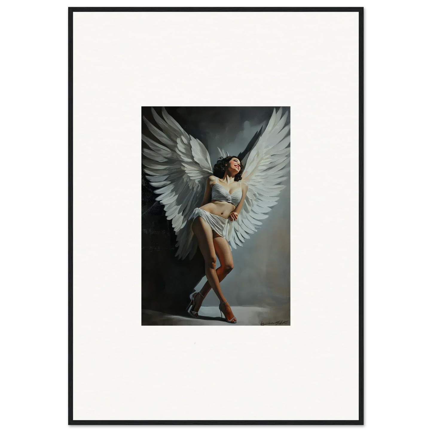 Winged figure in white clothing, perfect for room decoration as canvas print wall art