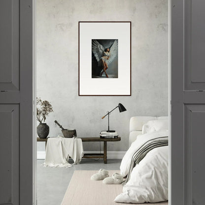 Framed wall art of a rabbit with antlers for unique room decoration