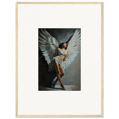 Framed wall art of a woman with white wings perfect for room decoration