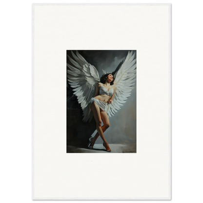 Dramatic canvas print of a figure with white wings for stunning wall art decor