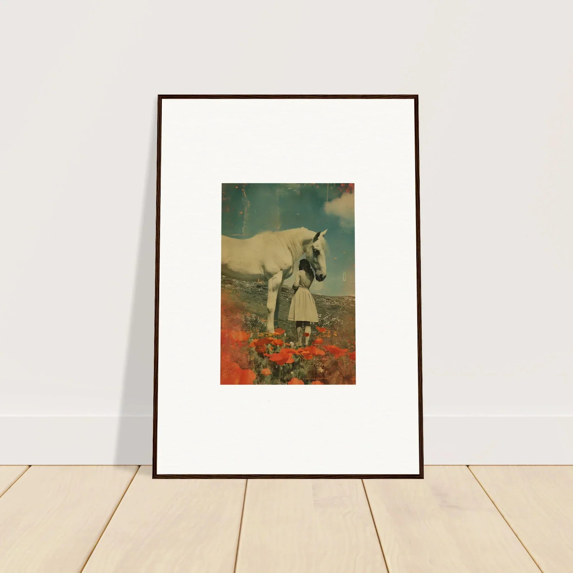 Framed wall art of a surreal horse scene for unique room decor, Whisperer Equis