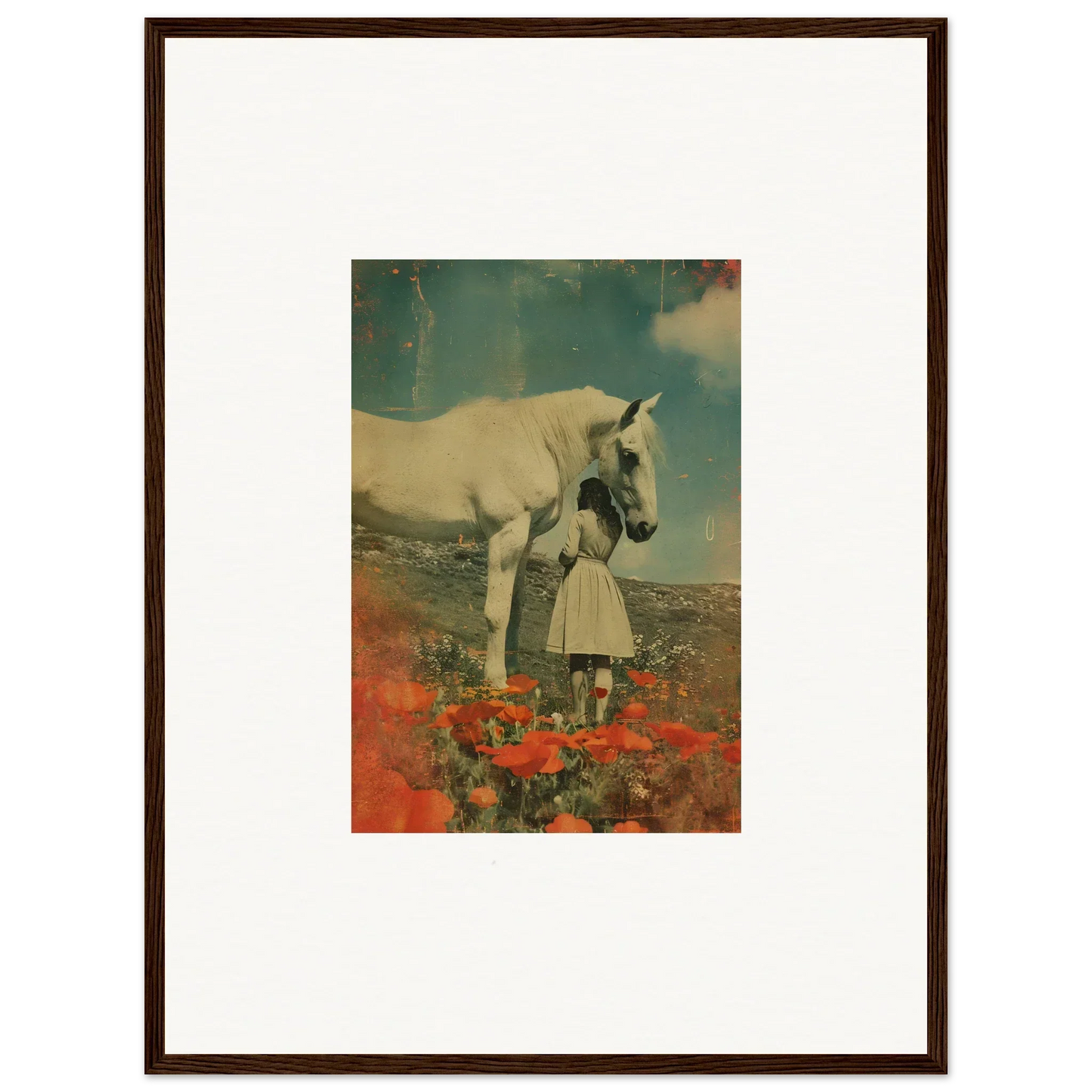 Framed wall art of a giant unicorn in a field, perfect for Room Decor or Whisperer Equis