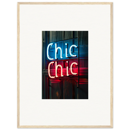 Neon sign Chic Chic in blue and red for stylish room decor and framed wall art